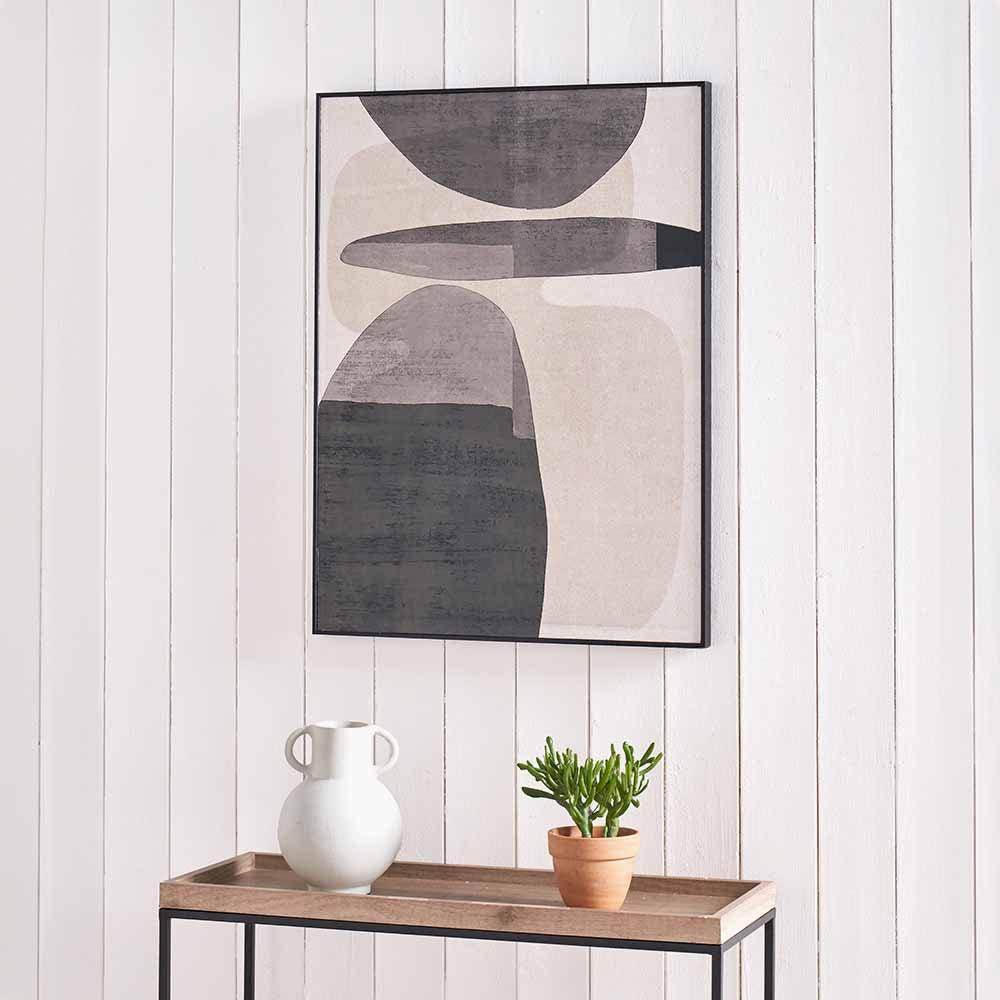 Abstract Ovals Natural & Black Canvas with Black Frame